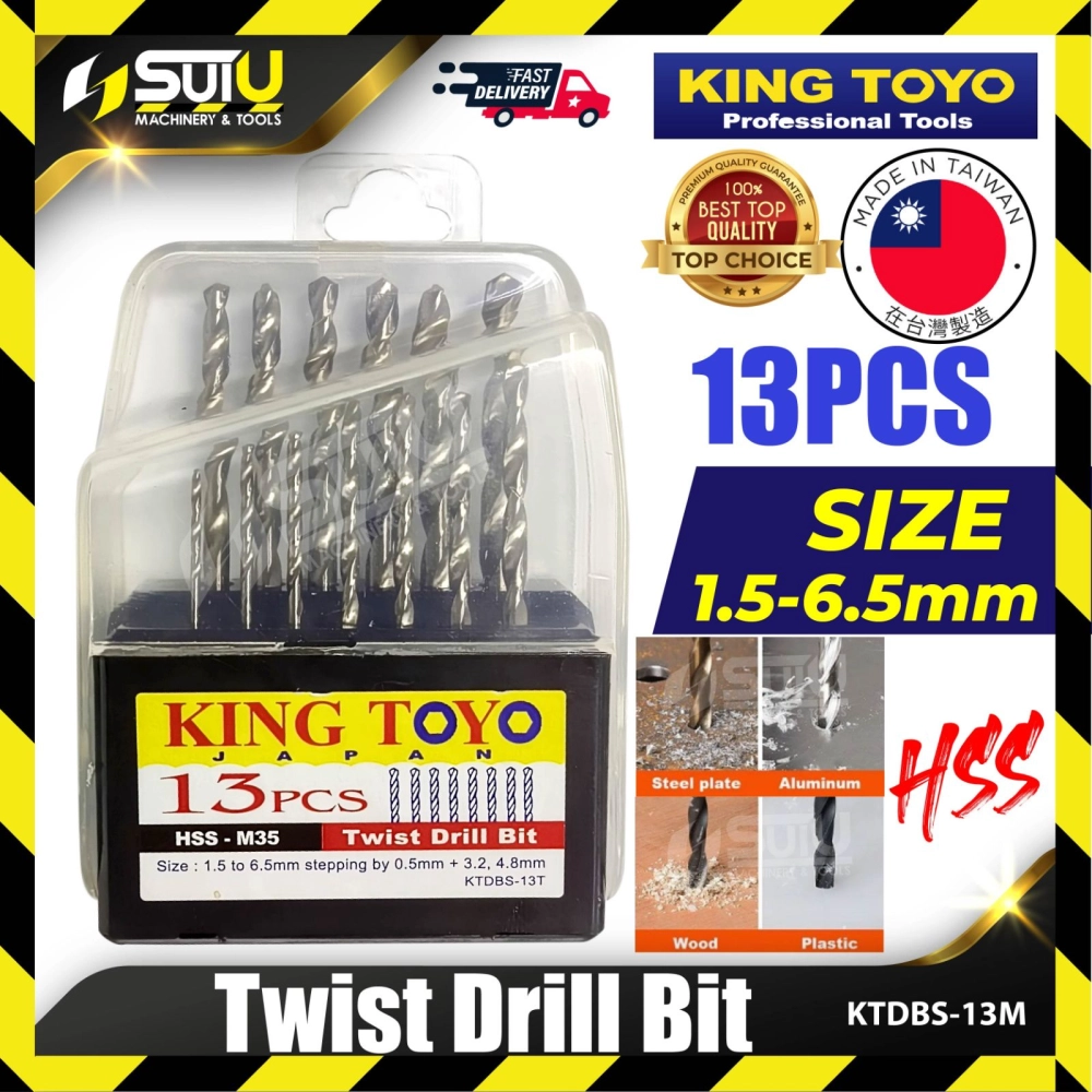 KING TOYO KTDBS-13M / KTDBS13M / KTDBS-13 13PCS HSS Twist Drill Bit / Putar Mata Gerudi 1.5-6.5MM