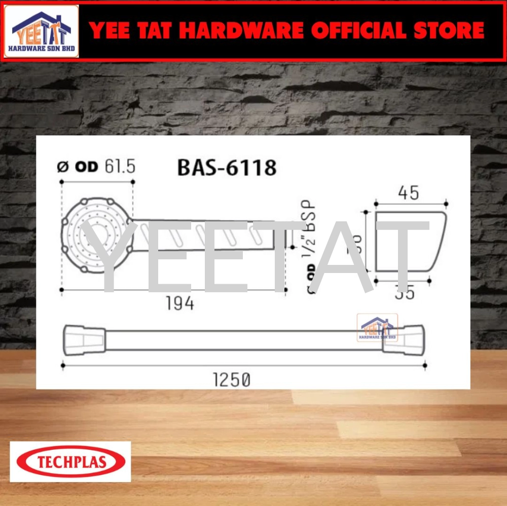 [ TECHPLAS ] BAS-6118 Plastic Hand Shower + PVC Hose