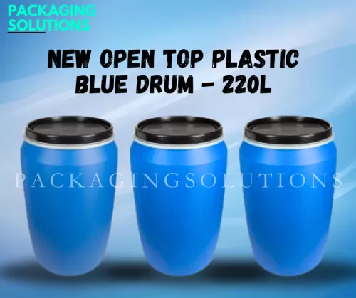 New Open Top Plastic Blue Drum - 220L