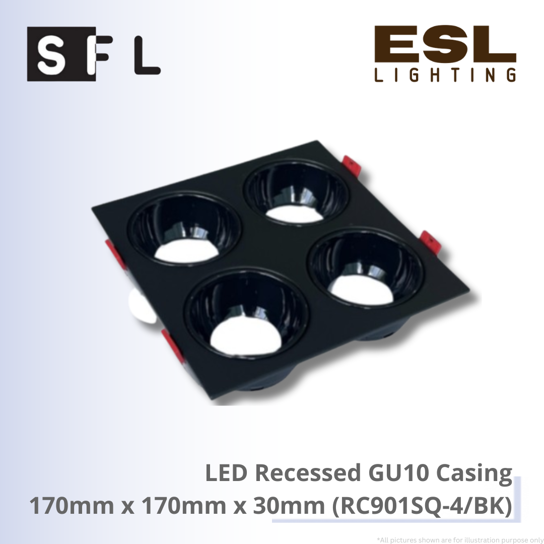 SFL LED Recessed GU10 Casing 170mm × 170mm × 30mm - RC901SQ-4/BK