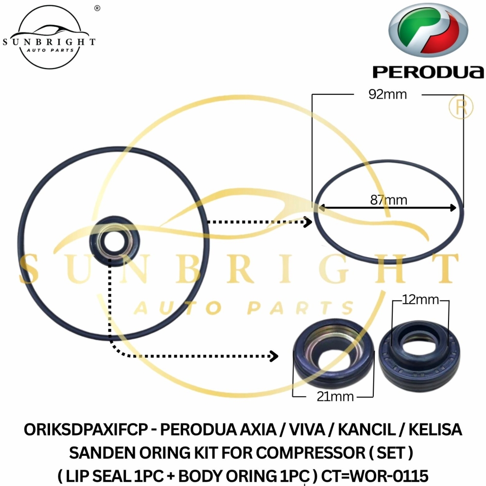ORIKSDPAXIFCP - PERODUA AXIA / VIVA / KANCIL / KELISA SANDEN ORING KIT FOR COMPRESSOR ( SET ) ( LIP SEAL 1PC + BODY ORING 1PC ) CT=WOR-0115