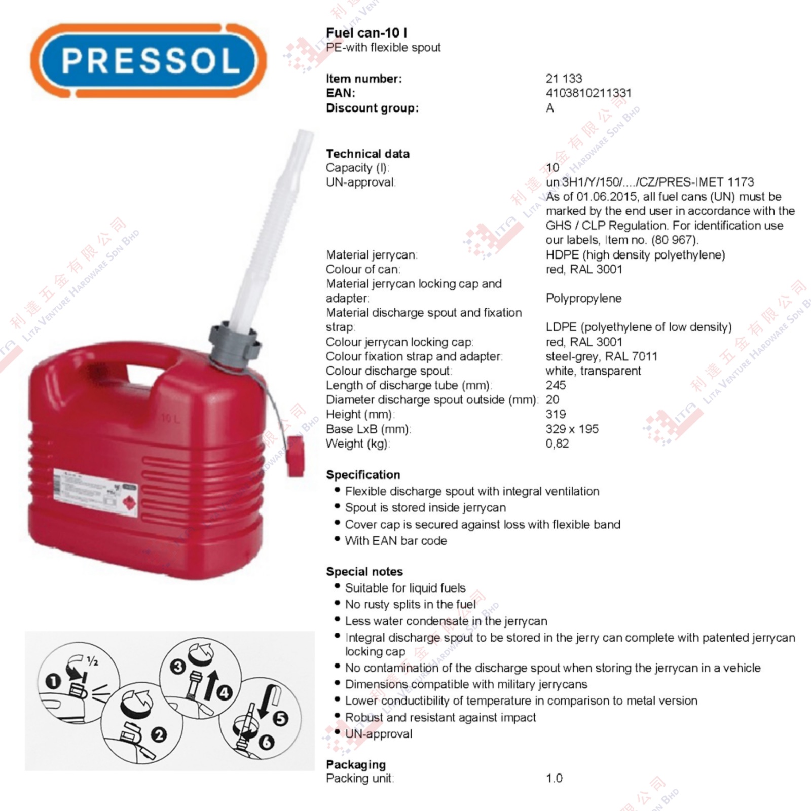 PRESSOL BRAND FUEL CAN - 10I