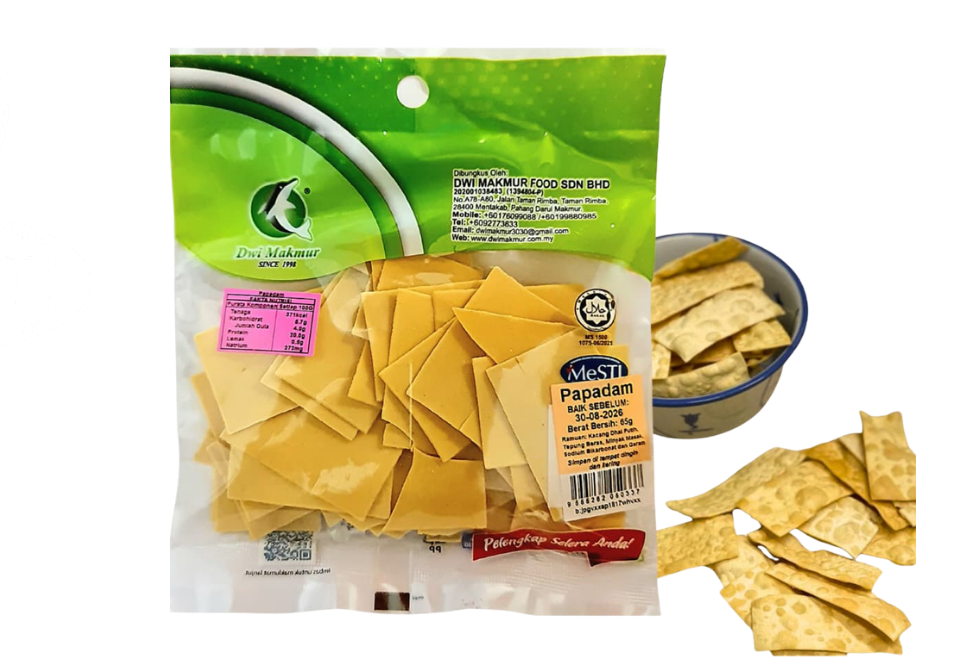 Papadam 65 Grams RM3.50 X 10 Units C.Dwi Makmur