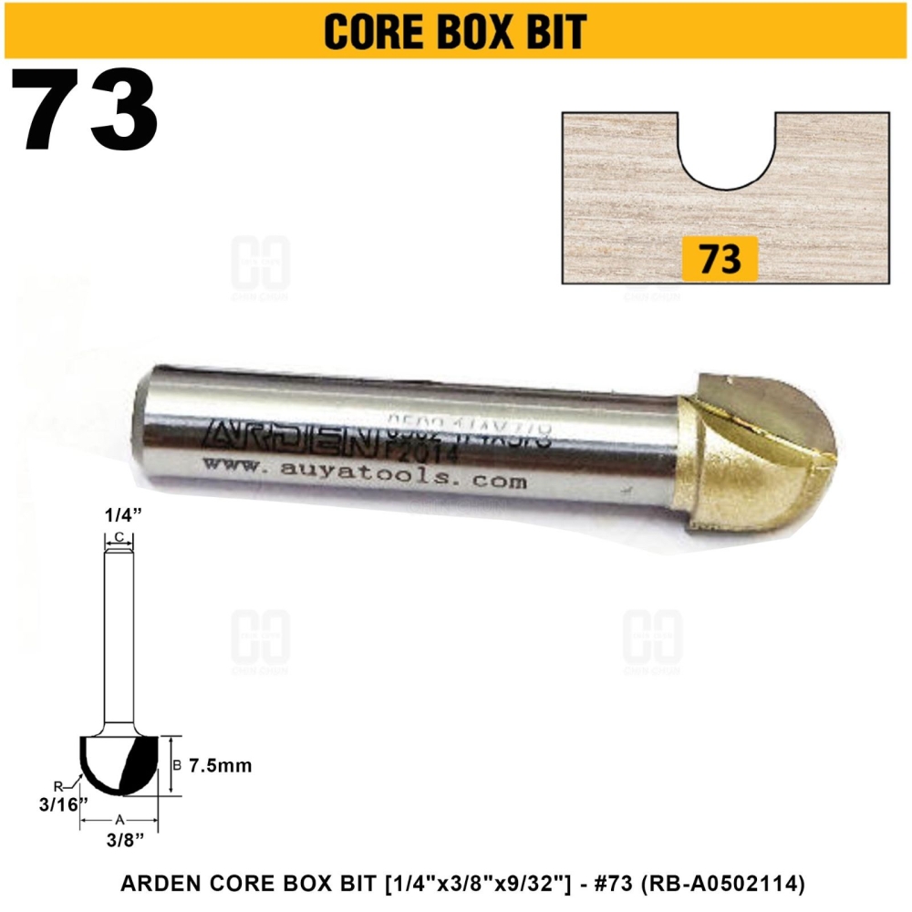 ARDEN CORE BOX BIT 1/4"x3/8"x9/32" #73 (RB-A0502114)