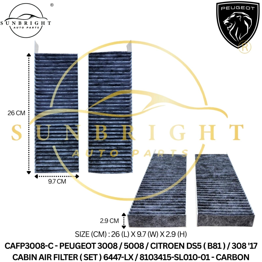 CAFP3008-C - PEUGEOT 3008 / 5008 / CITROEN DS5 ( B81 ) / 308 '17 CABIN AIR FILTER ( SET ) 6447-LX / 8103415-SL010-01 - CARBON