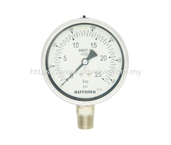 AG52 Fully Stainless Steel Type AUTOMA Pressure Gauge | Safety Glass | Welded Connector
