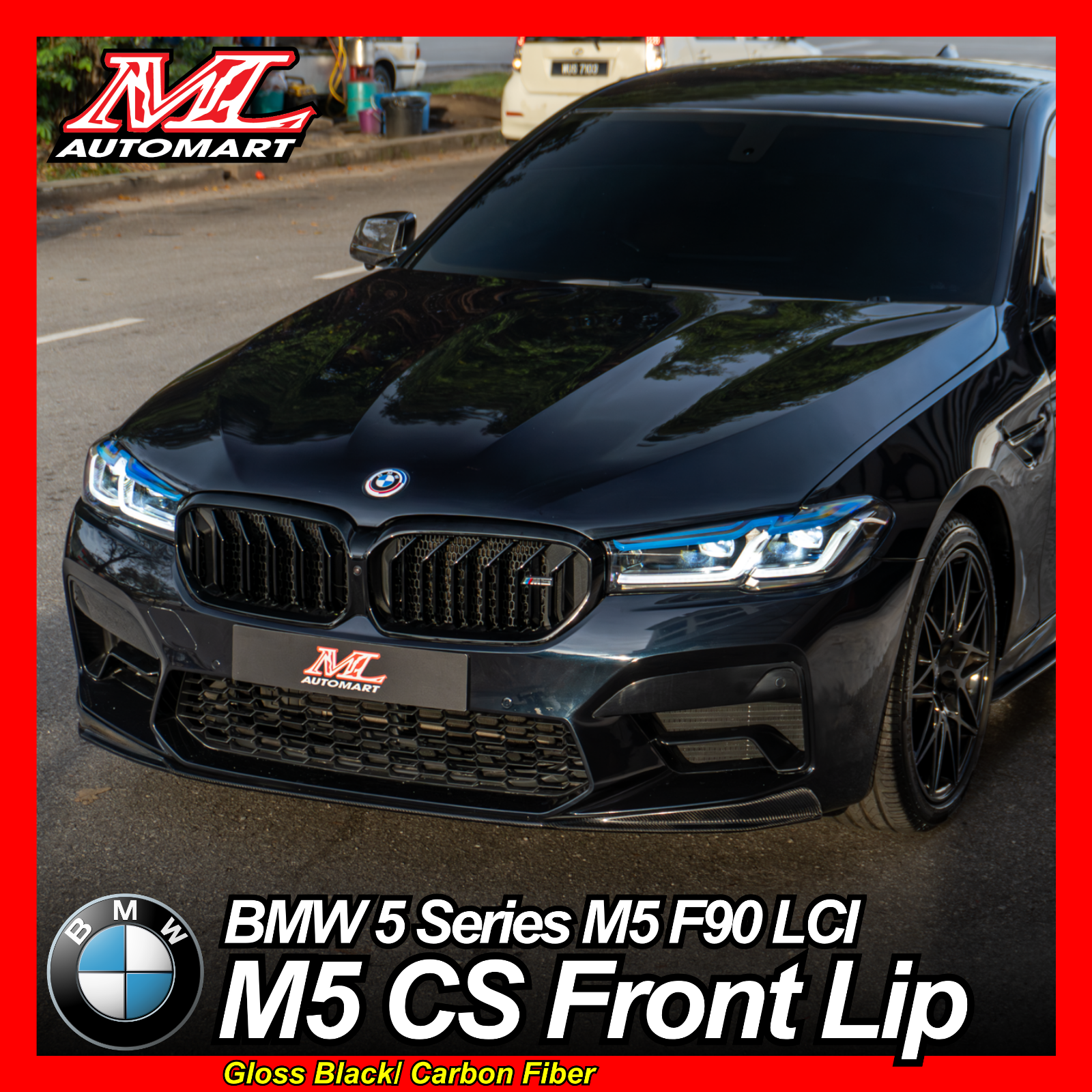 BMW 5 Series M5 F90 LCI : M5 CS Front Lip (Gloss Black/ Carbon Fiber)