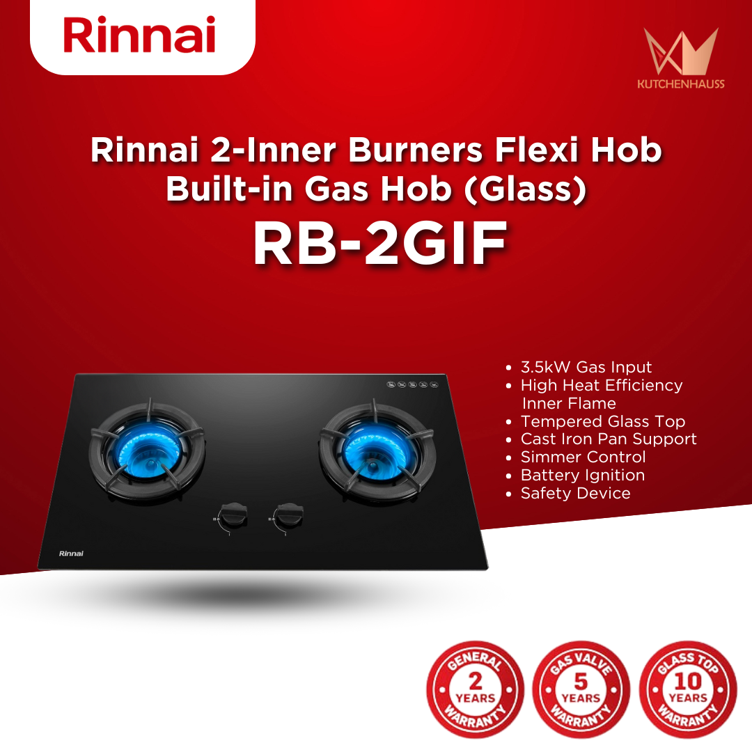 RINNAI - 78cm 2-Inner Burners Flexible Cut-Out Built-in Gas Hob | RB-2GIF