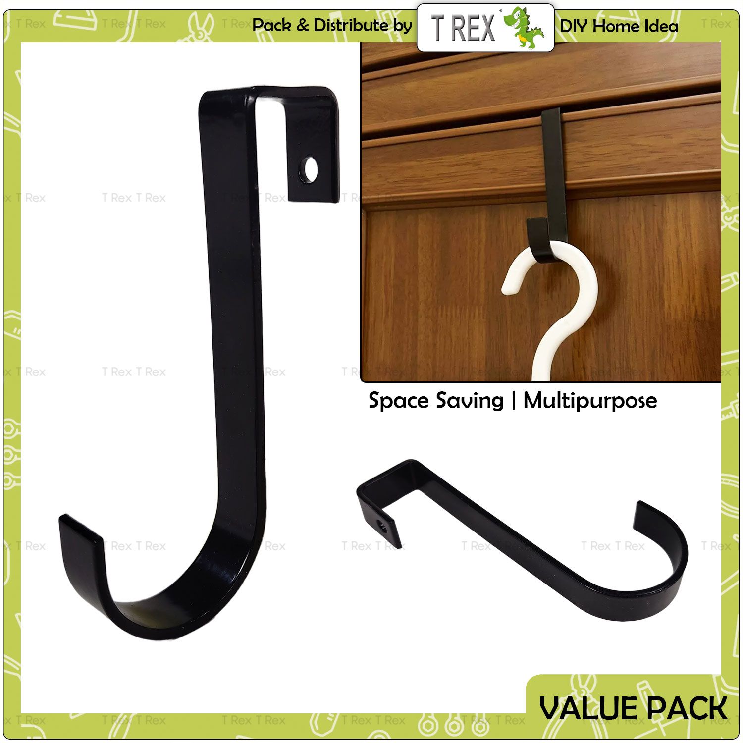 T Rex DIY 2pcs Kitchen Bathroom Utility Door Hook