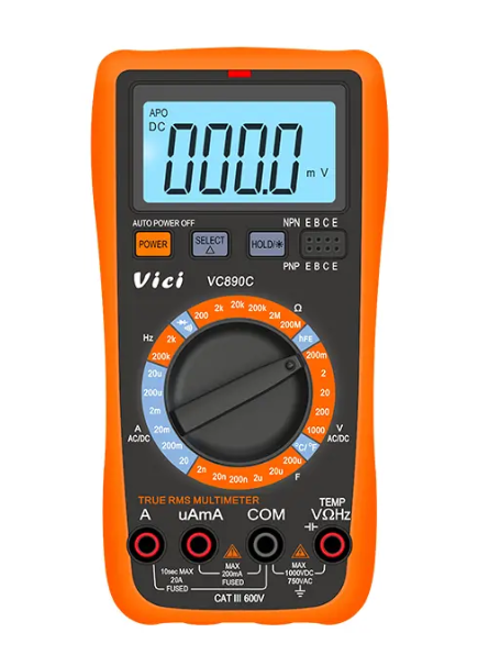 Vici VC890C+ Manual ranging, Max 200uF capacitance, Anti-high pressure ignition design, high-strength anti-drop protection shock-proof holster.
