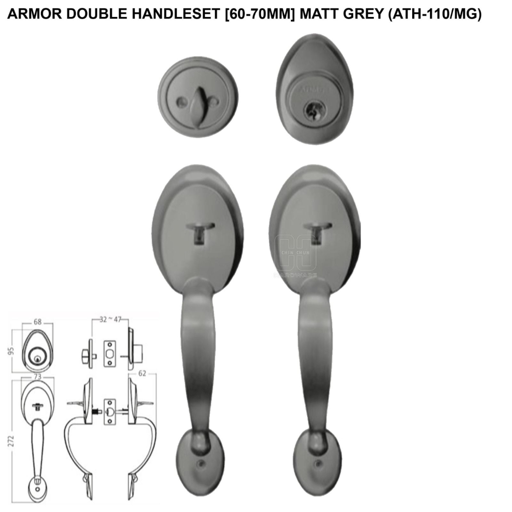 ARMOR DOUBLE HANDLESET MATT GREY ATH-110/MG 60-70MM