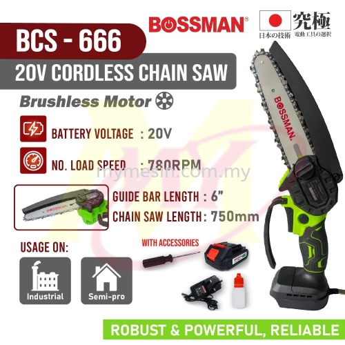 BOSSMAN BCS666 20V Eco Series Cordless Chainsaw 6" / Gergaji Bateri 