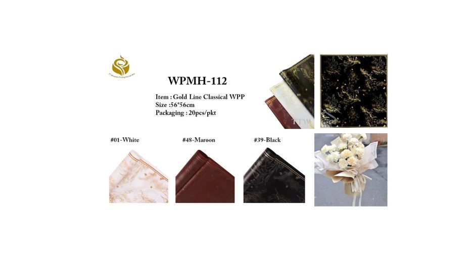 Classic Gold Line Wrapping Paper / Timeless & Luxurious Wrapping Paper – Elegant Gift Wrap for Bouquets (WPMH-112)