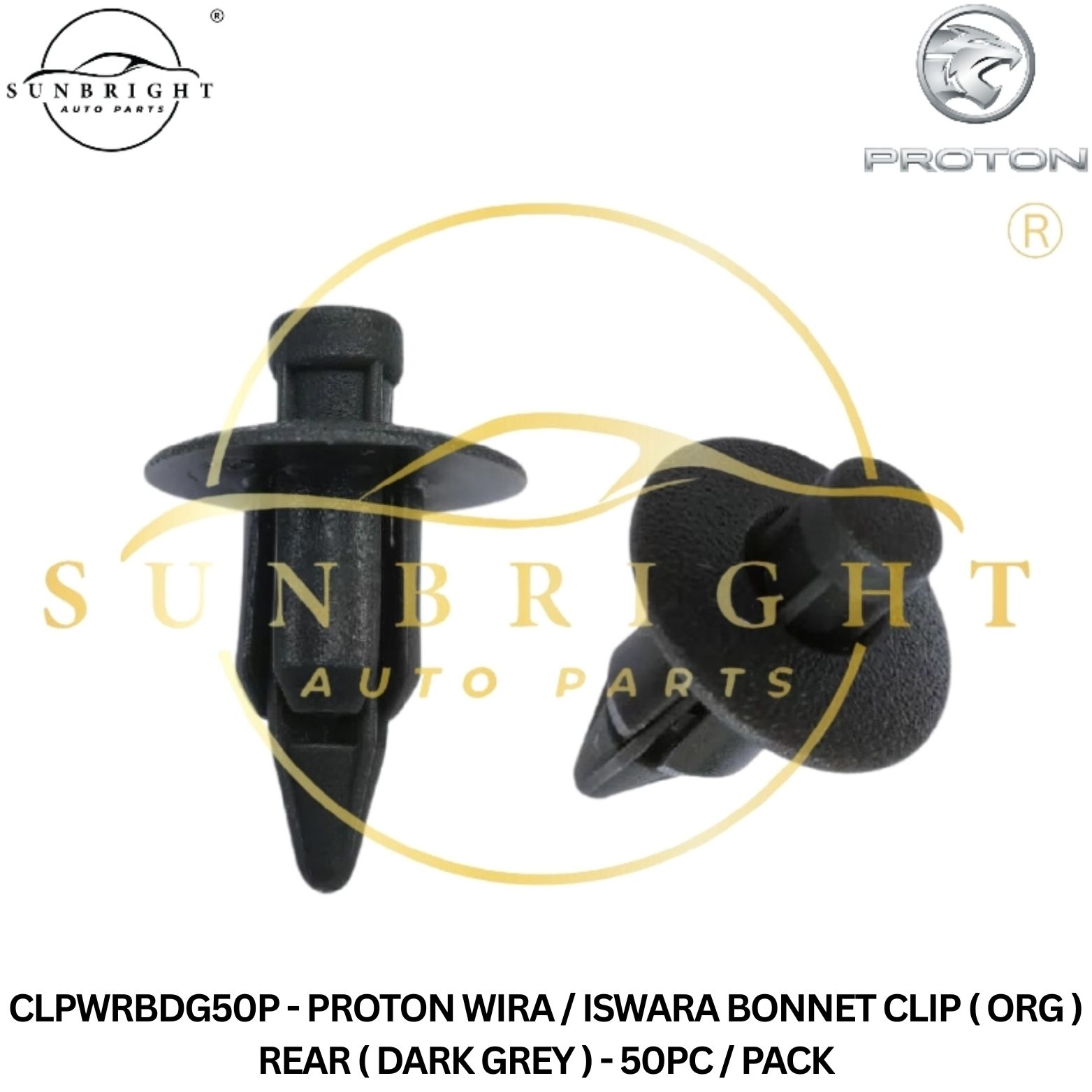 CLPWRBDG50P - PROTON WIRA / ISWARA BONNET CLIP ( ORG ) REAR ( DARK GREY ) - 50PC / PACK