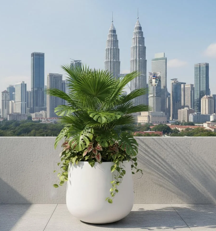 Leading Fiberglass Flowerpot Manufacturer & Specialist in Malaysia PC1247-16070 马来西亚优质玻璃钢花盆 Pasu Bunga Gentian Kaca Premium Di Malaysia