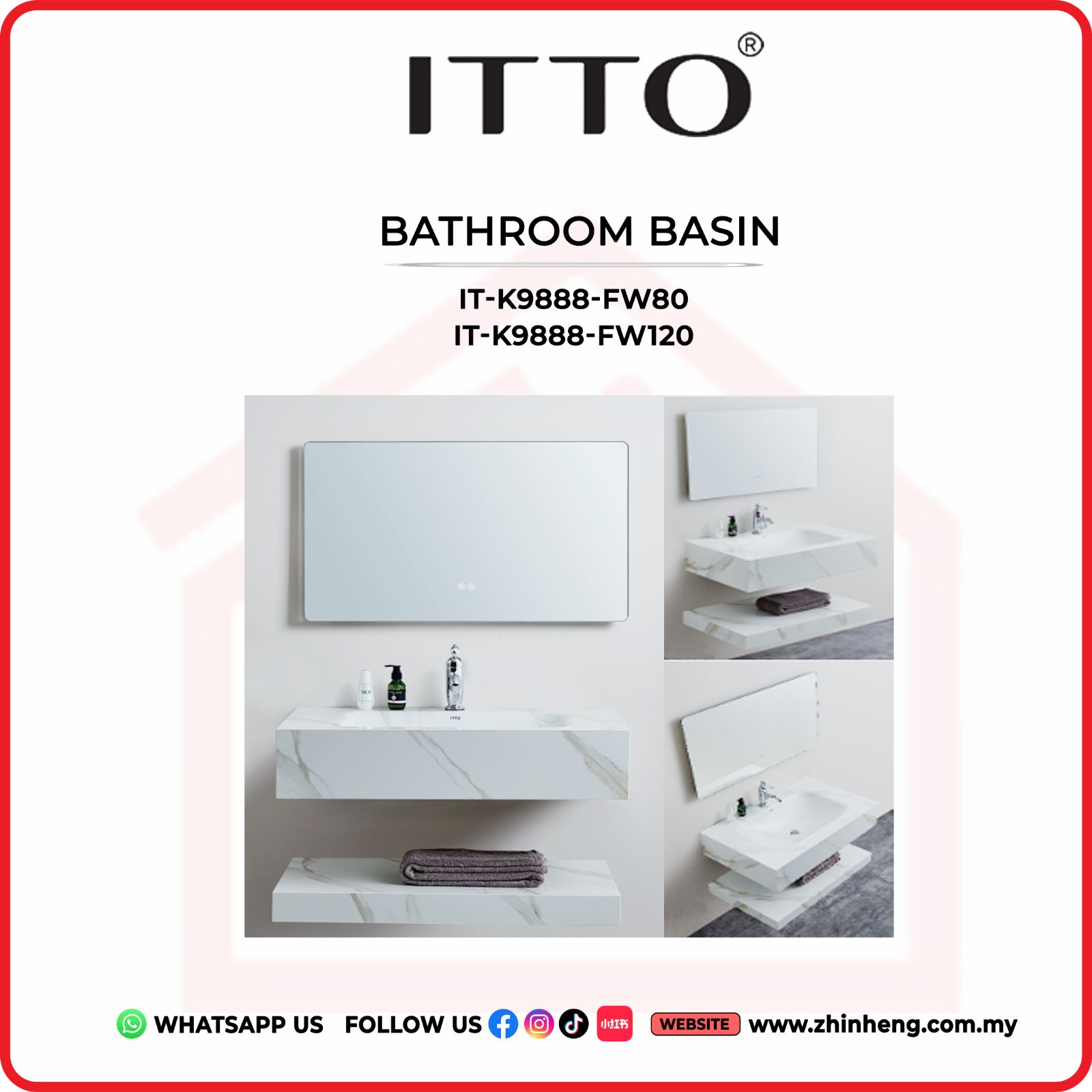 ITTO BATHROOM BASIN ONLY IT-K9888-FW80 + IT-K9888-FW120
