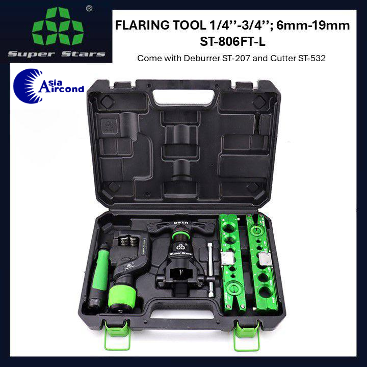 SUPER STARS FLARING TOOL KIT ST--806FT-L ECCENTRIC CONE FLARE SET WITH DEBURRER ST-207 & TUBE CUTTER ST-532 AIRCOND TOOL [ORIGINAL COMBO SET]