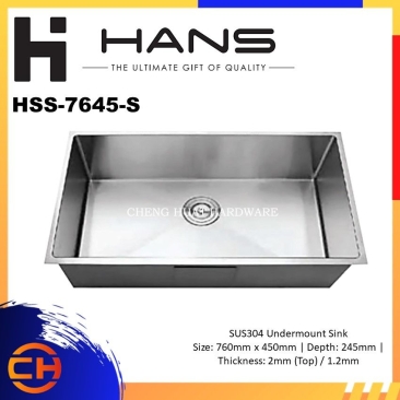 HANS SINK-KITCHEN SINK-SINGLE BOWL JUMBO SINK-UNDERMOUNTED SINK-STAINLESS STEEL-HSS-7645-S