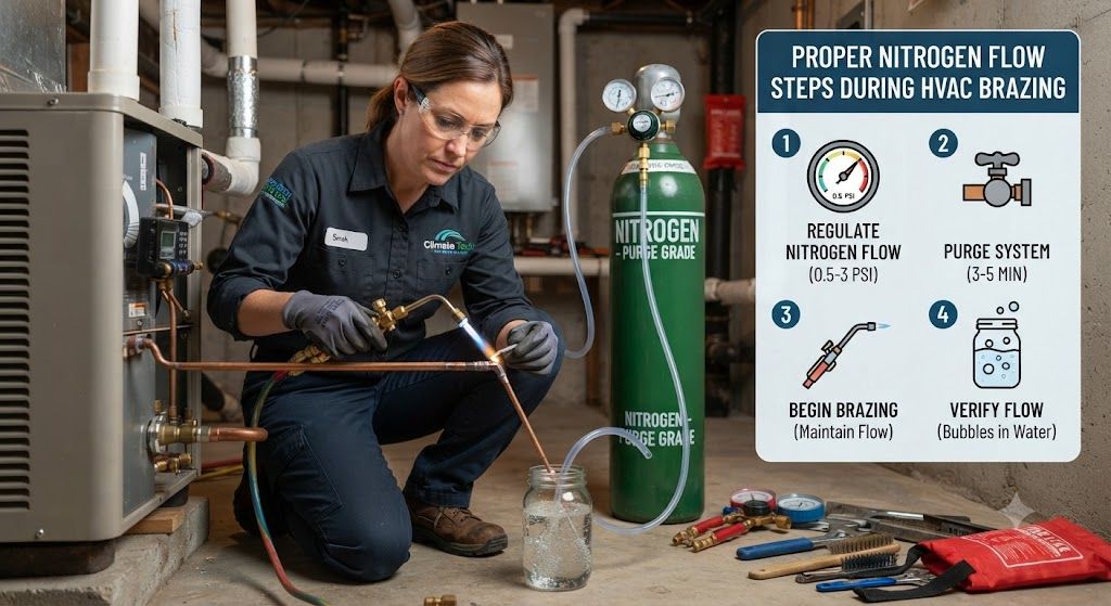 nitrogen flow during HVAC copper pipe brazing steps