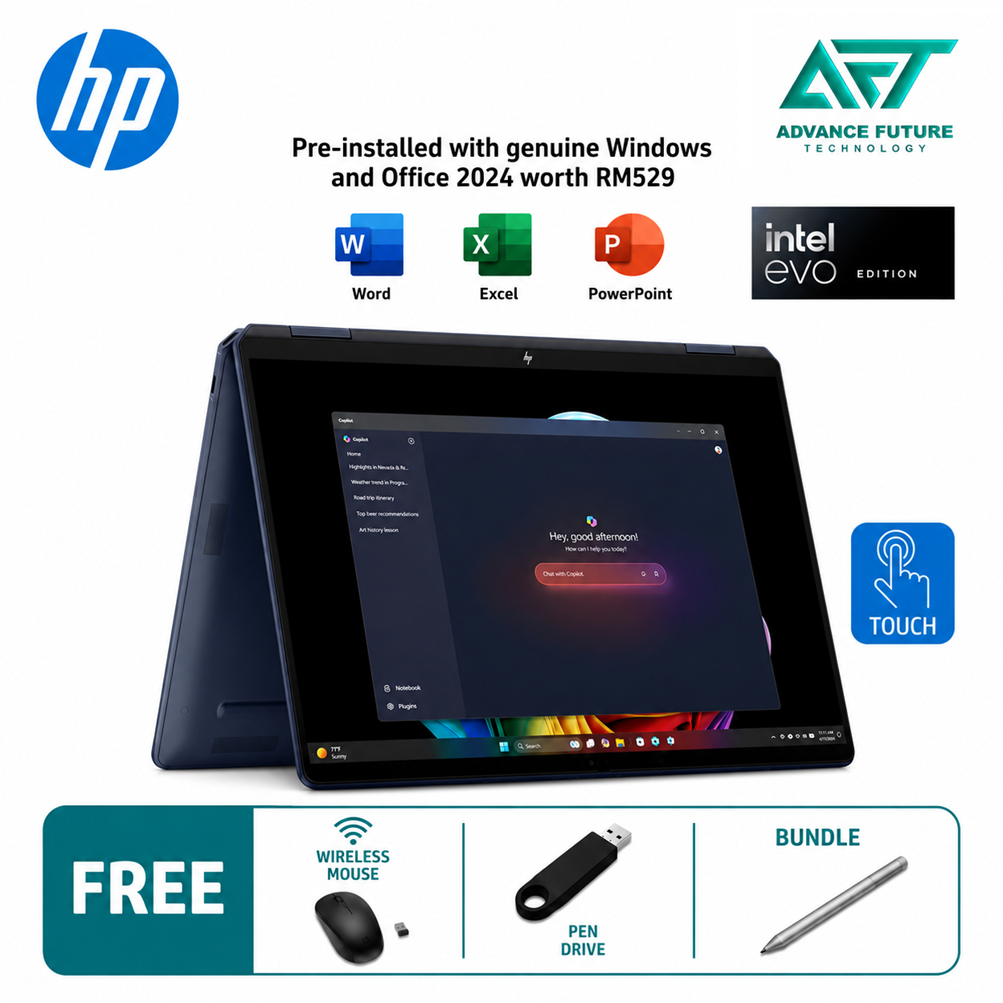 HP OmniBook Ultra Flip 14-fh0086TU 14'' 2.8K OLED AI Touch 2-In-1 Laptop Atmospheric Blue ( Intel Core Ultra 7 258V ,32GB, 1TB, Intel, W11, H&S 2024&M365 )