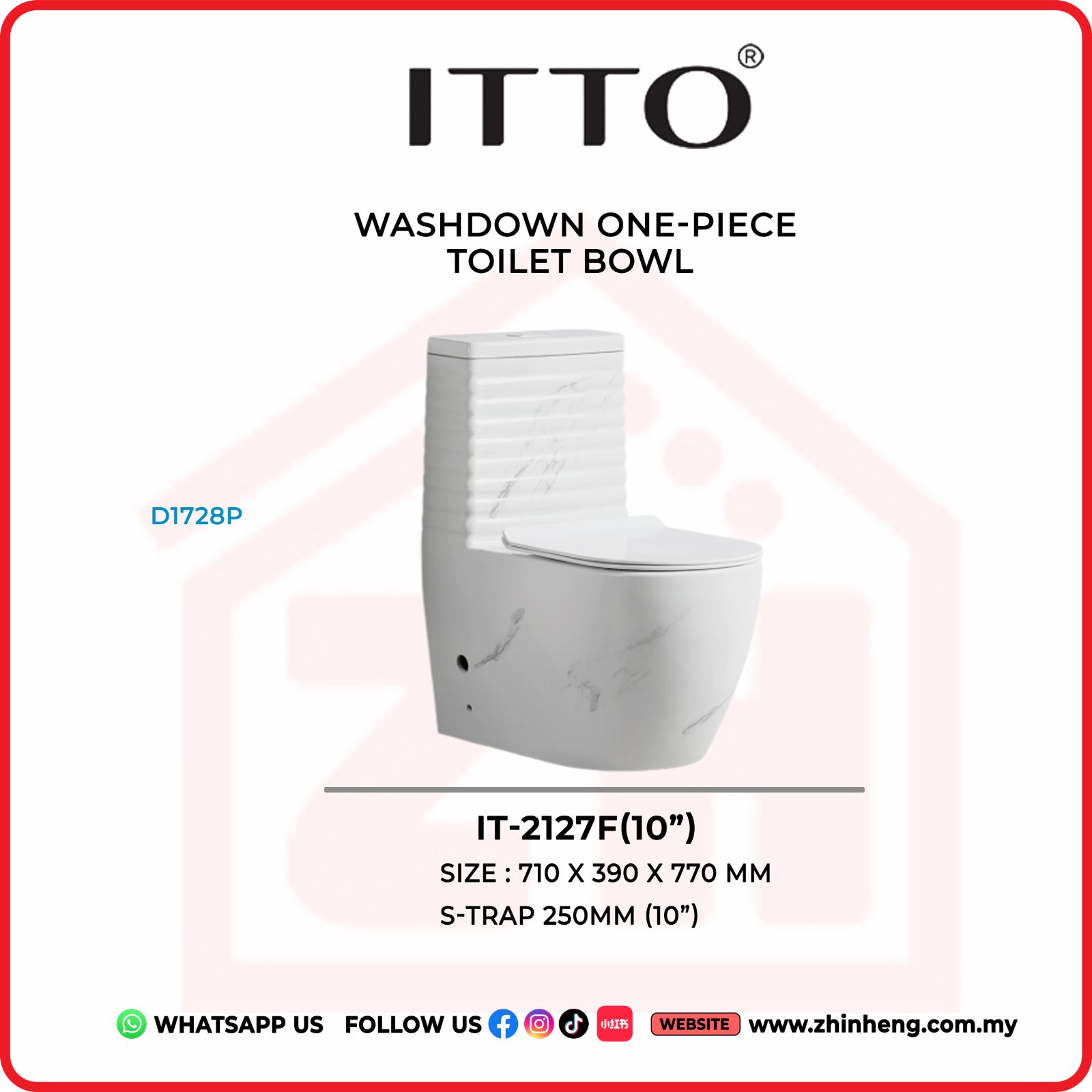 ITTO WASHDOWN ONE PIECE TOILET BOWL IT-2127F(10")