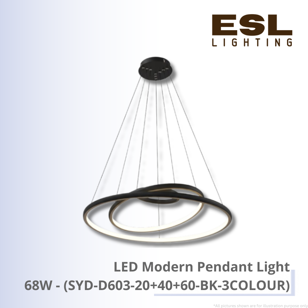 LED Modern Pendant Light 68W - SYD-D603-20+40+60-BK-3COLOUR