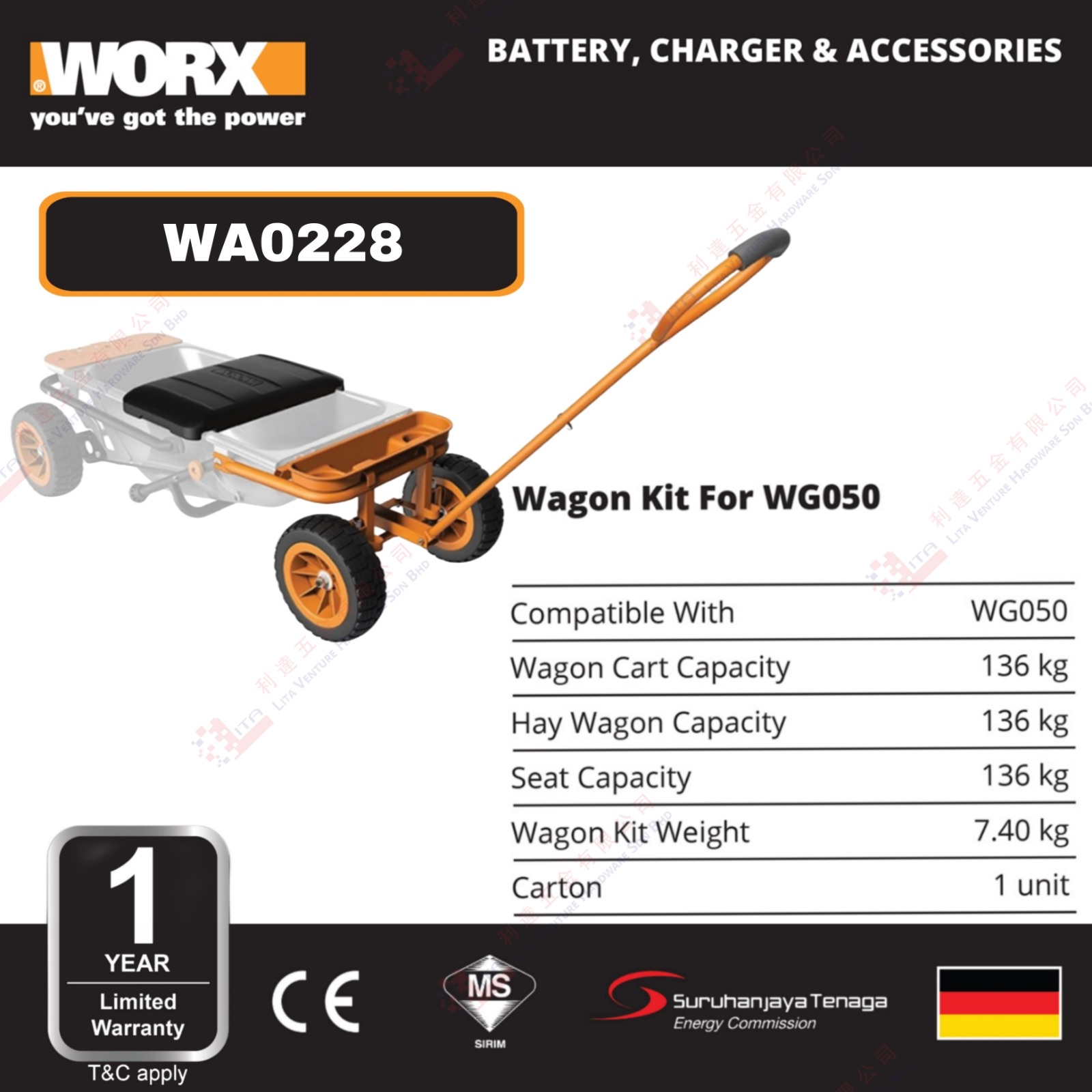 WORX BRAND WAGON KIT FOR WG050 - WA0228
