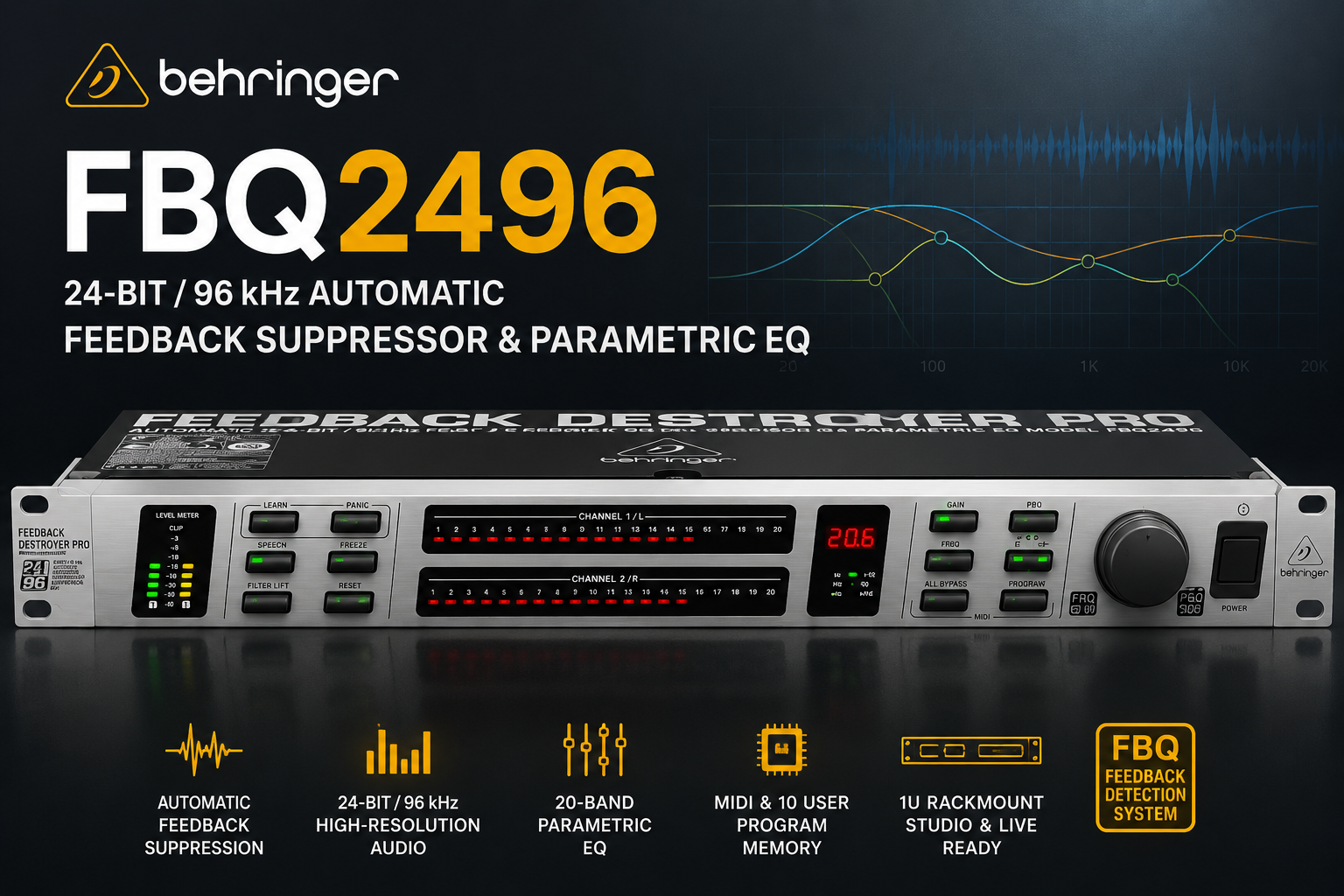 Behringer FBQ2496 – Penindas Maklum Balas Automatik & EQ Parametrik 24-Bit / 96 kHz