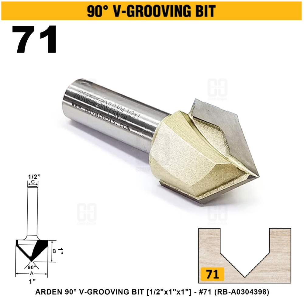 ARDEN 90ζ³ V-GROOVING BIT 1/2"x1"x1" #71 (RB-A0304398)