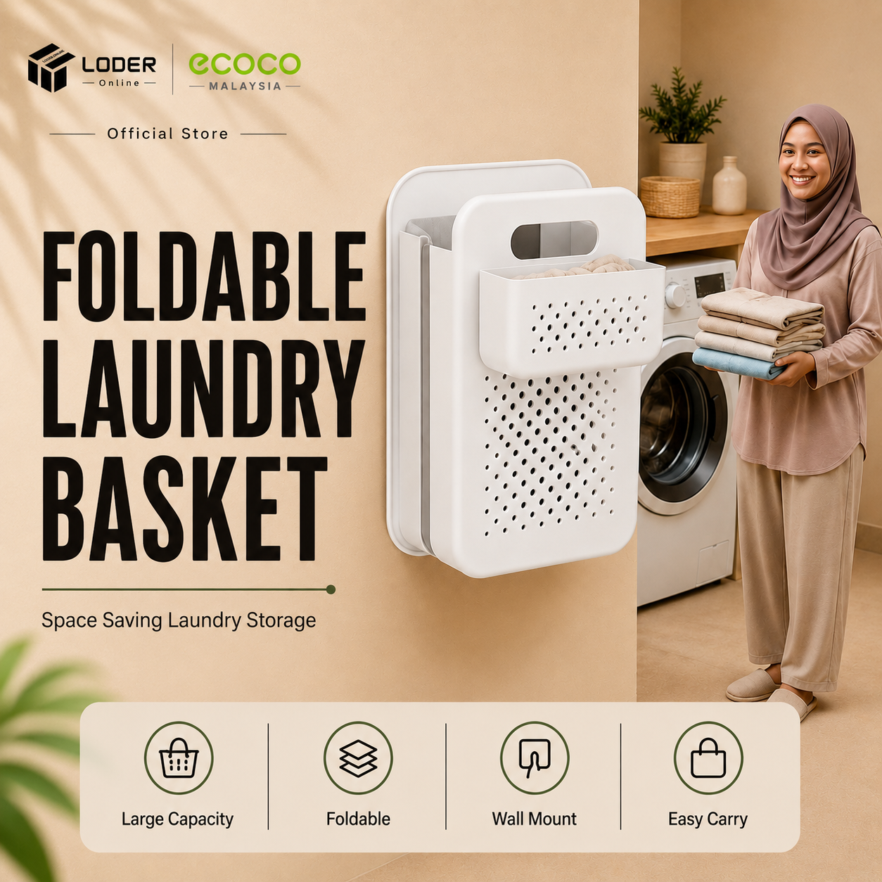 LODER ECOCO Foldable Laundry Basket Wall Mounted Laundry Basket Portable Clothes Storage Basket