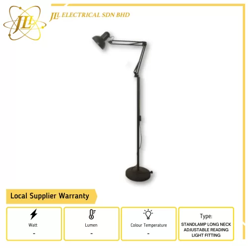 BSL-930BBLK STANDLAMP LONG NECK ADJUSTABLE READING LIGHT H1850MM