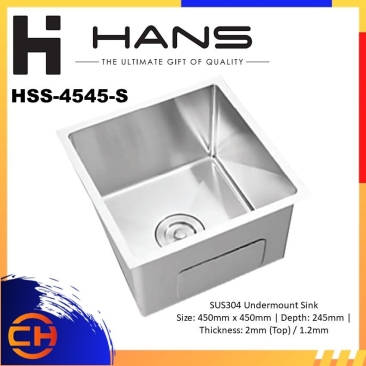 HANS SINK-KITCHEN SINK-SINGLE BOWL JUMBO SINK-UNDERMOUNTED SINK-STAINLESS STEEL-HSS-4545-S