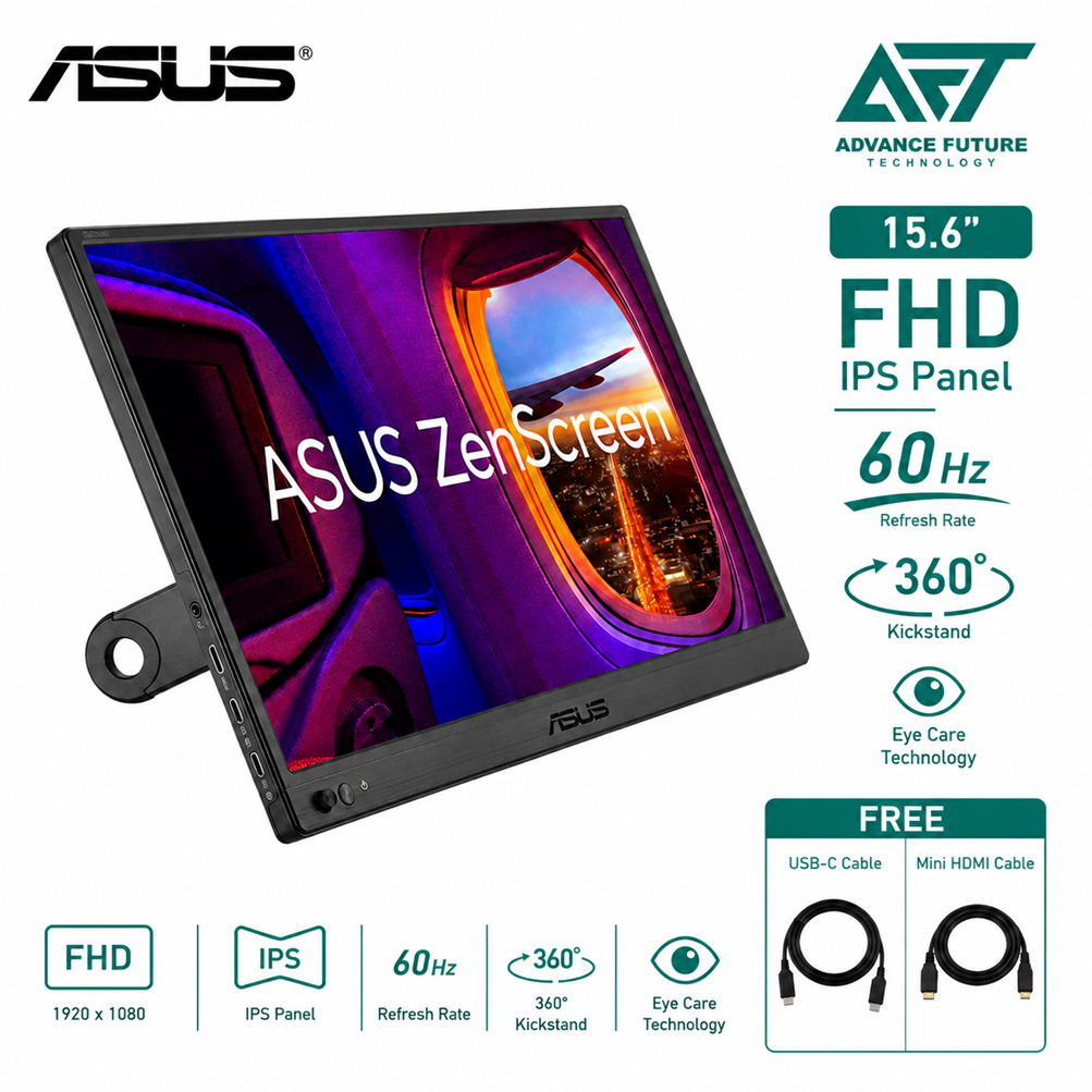 Asus ZenScreen MB169CK 15.6'' FHD IPS 60Hz Portable Monitor ( mini HDMI, 2x USB-C, 3 Years Warranty )