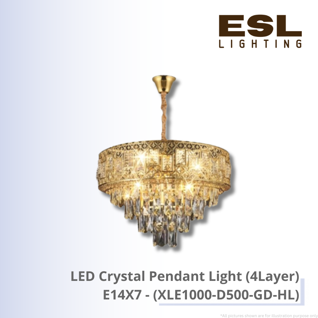 LED Crystal Pendant Light E14X7 (4Layer) - XLE1000-D500-GD-HL