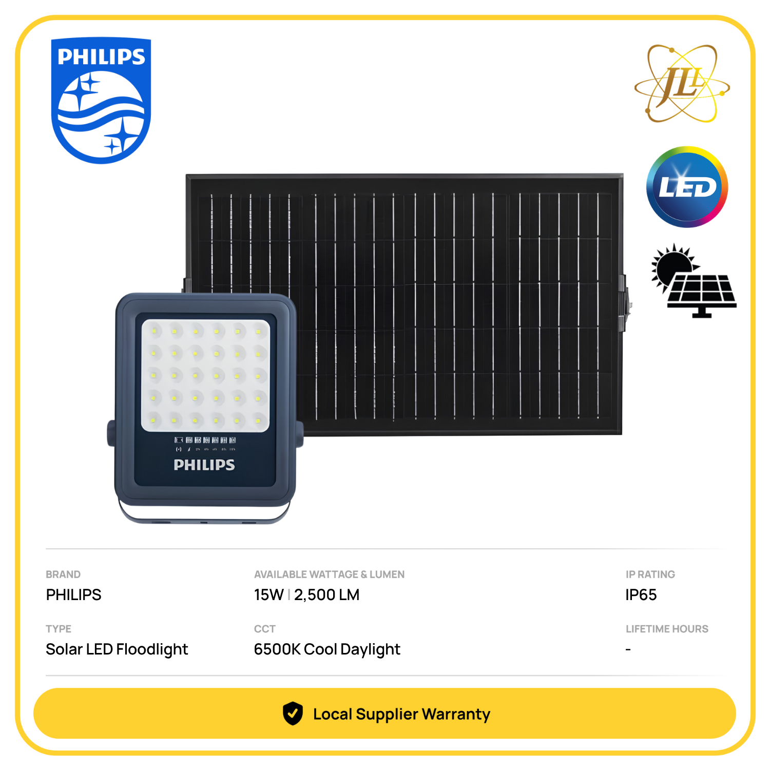 PHILIPS BVC080 LED15/765 ESSENTIAL SMARTBRIGHT HIGH LUMEN SOLAR LED FLOODLIGHT 2500LM 6500K CRI70 IP65 (911401874902)