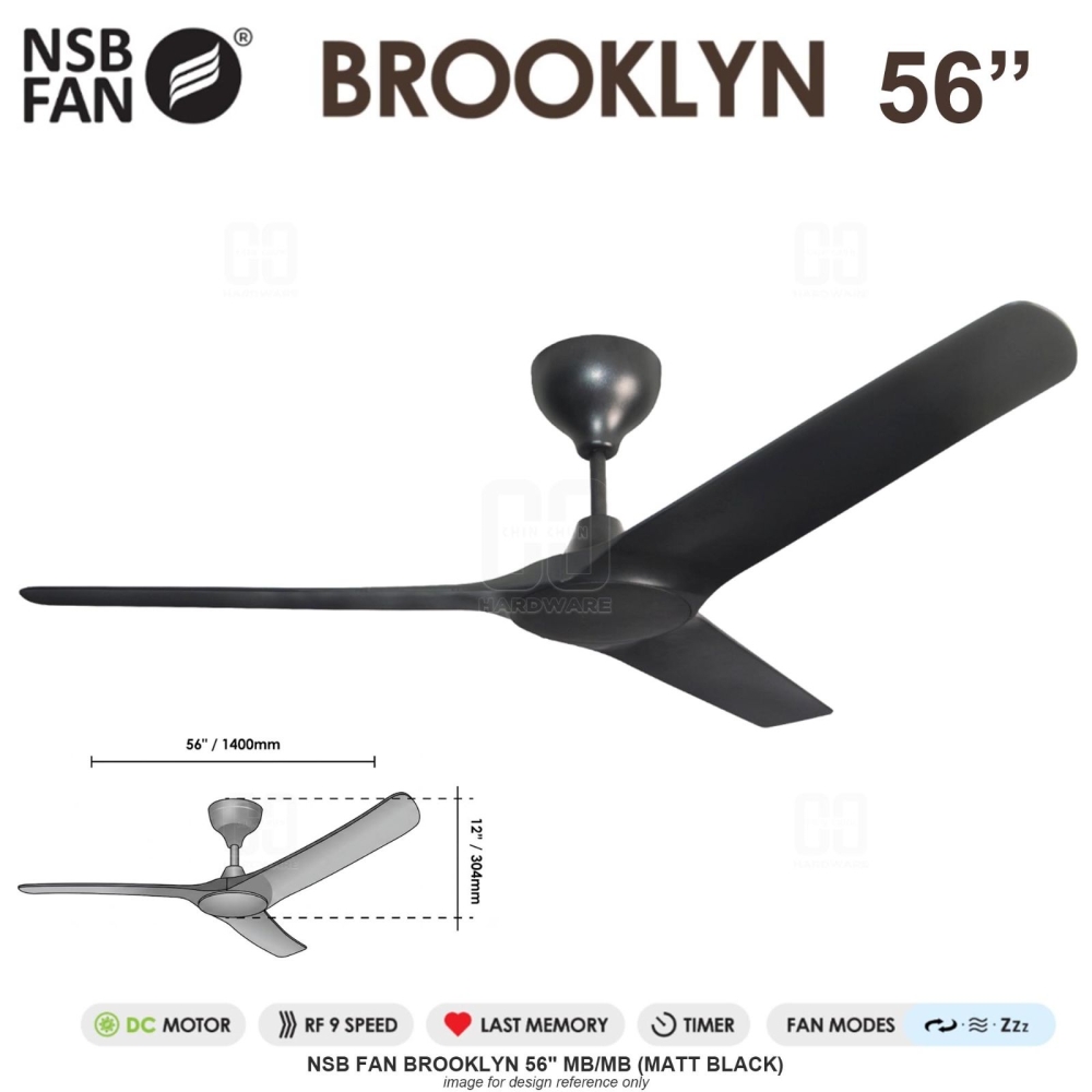 NSB FAN BROOKLYN 56" MB/MB MATT BLACK