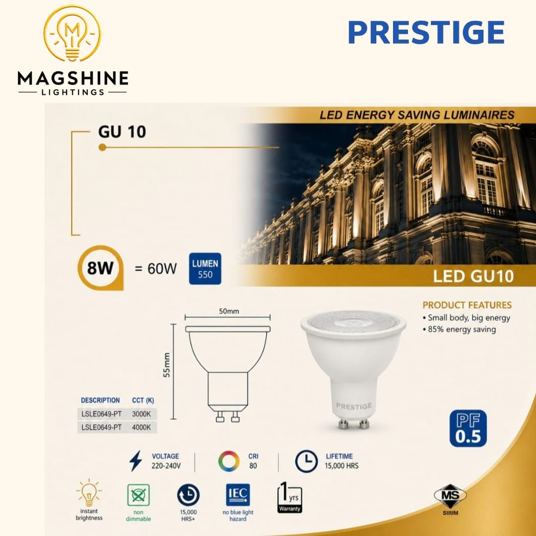 PRESTIGE LED ENERGY SAVING LUMINAIRES GU10 8W