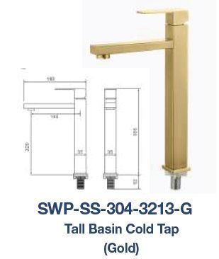 SWP-SS-304-3213-G  Tall Basin Cold Tap - SUS304 GOLD