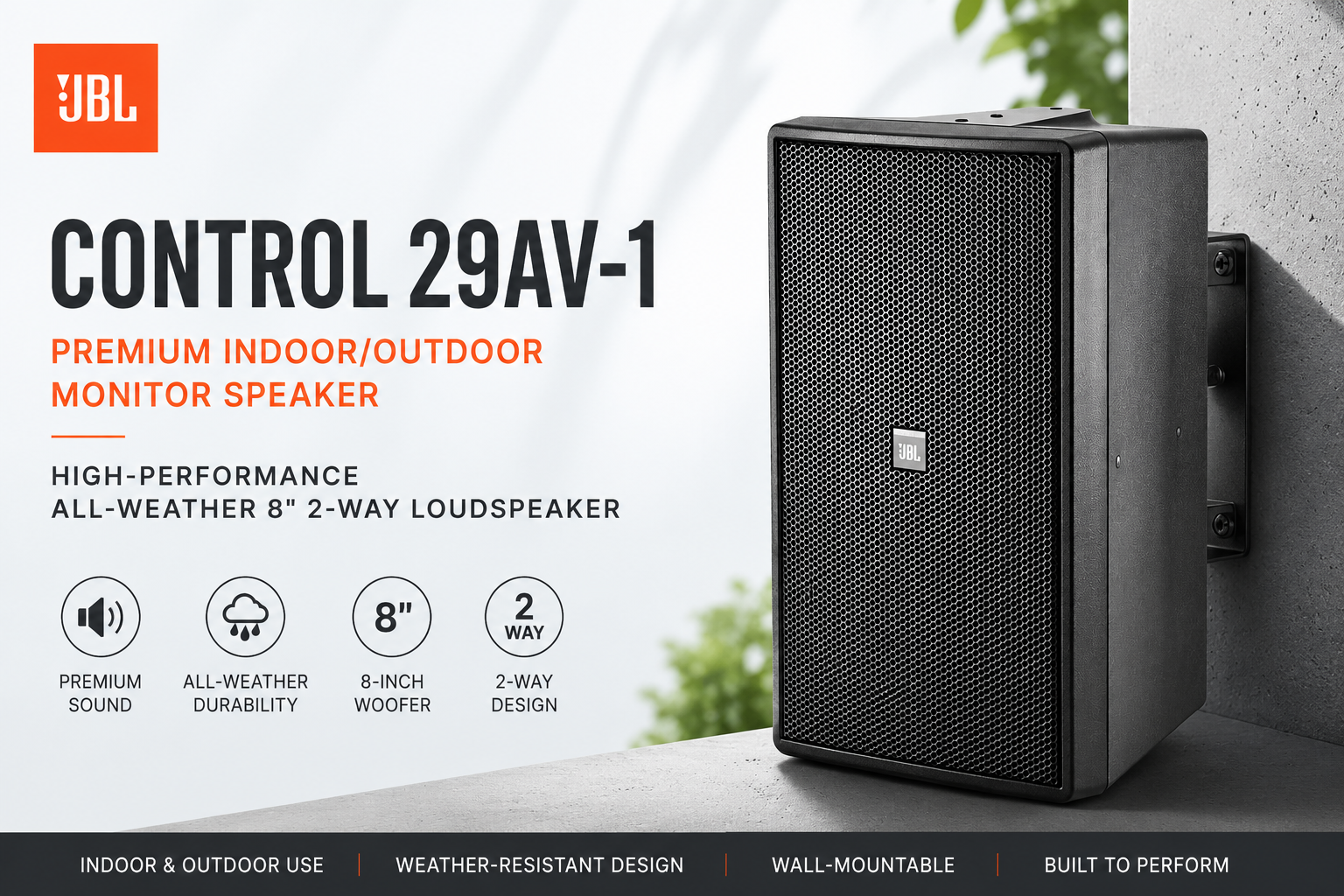 JBL Control 29AV-1 – Pembesar Suara Monitor Premium Dalaman/Luaran (8" Dua Hala Berkualiti Tinggi, Kalis Cuaca)