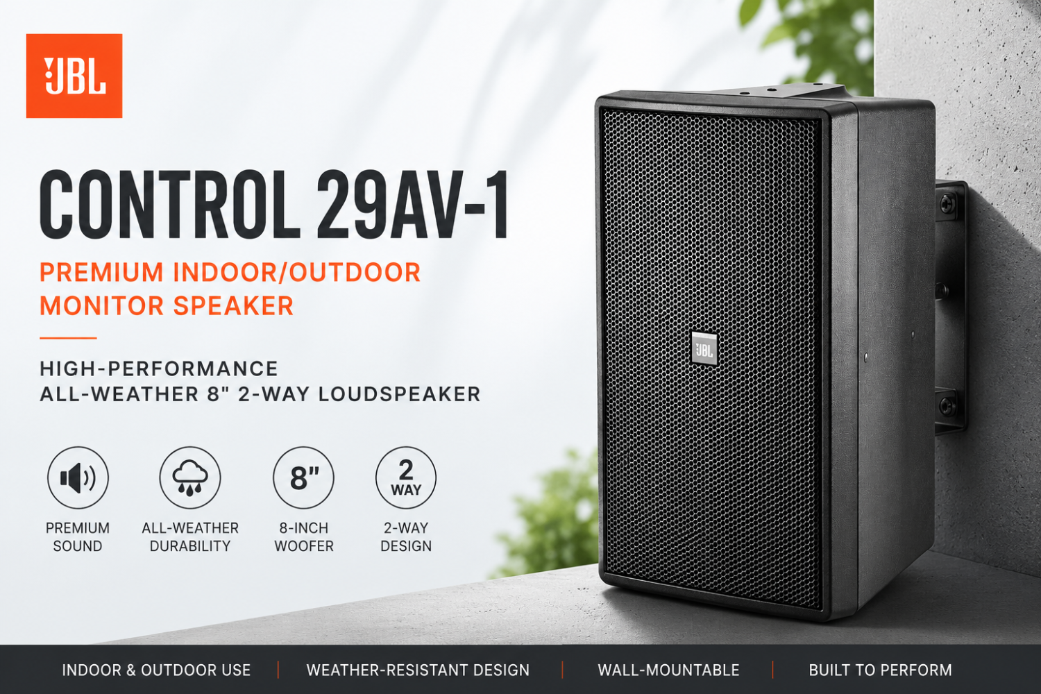 JBL Control 29AV-1 â Premium Indoor/Outdoor Monitor Speaker (High-Performance All-Weather 8" 2-Way Loudspeaker)