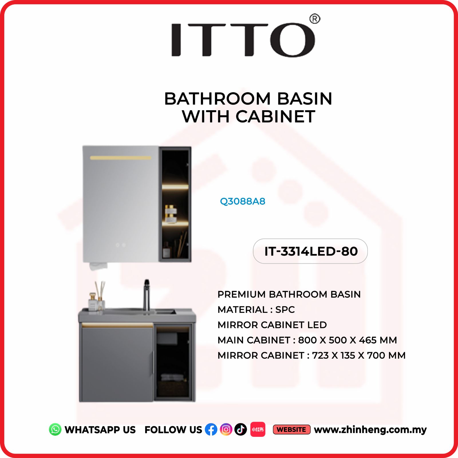 ​​​​​​​ITTO BATHROOM BASIN WITH CABINET IT-3314LED-80