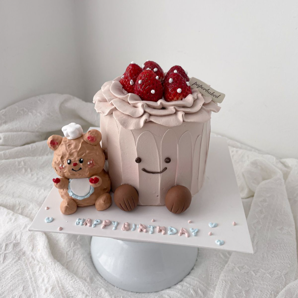 Butter Bear Cake Design with Jellycat Design with Strawberry