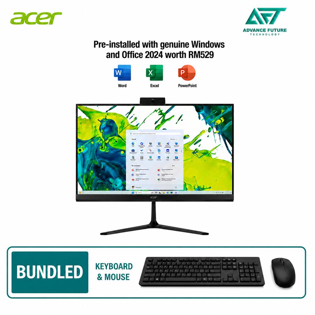 Acer Aspire C24-2G-75825W11 23.8" FHD All-in-One Desktop PC Black ( AMD Ryzen 7 5825U, 32GB, 1TB SSD, ATI, W11, H&S 2024+M365 )
