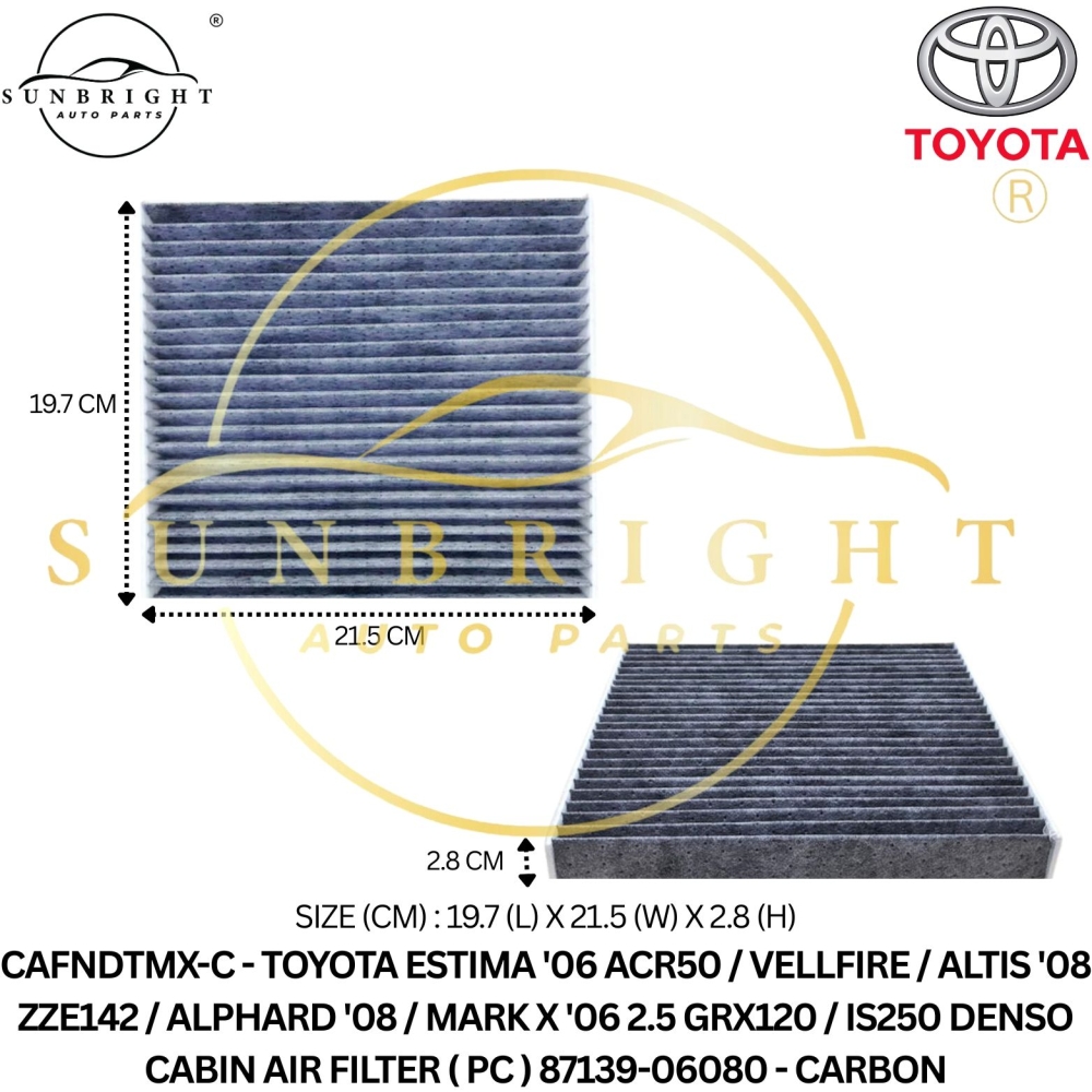 TOYOTA ESTIMA '06 ACR50 / VELLFIRE / ALTIS '08 ZZE142 / ALPHARD '08 / MARK X '06 2.5 GRX120 / IS250 DENSO CABIN AIR FILTER ( PC ) 87139-06080 - CARBON