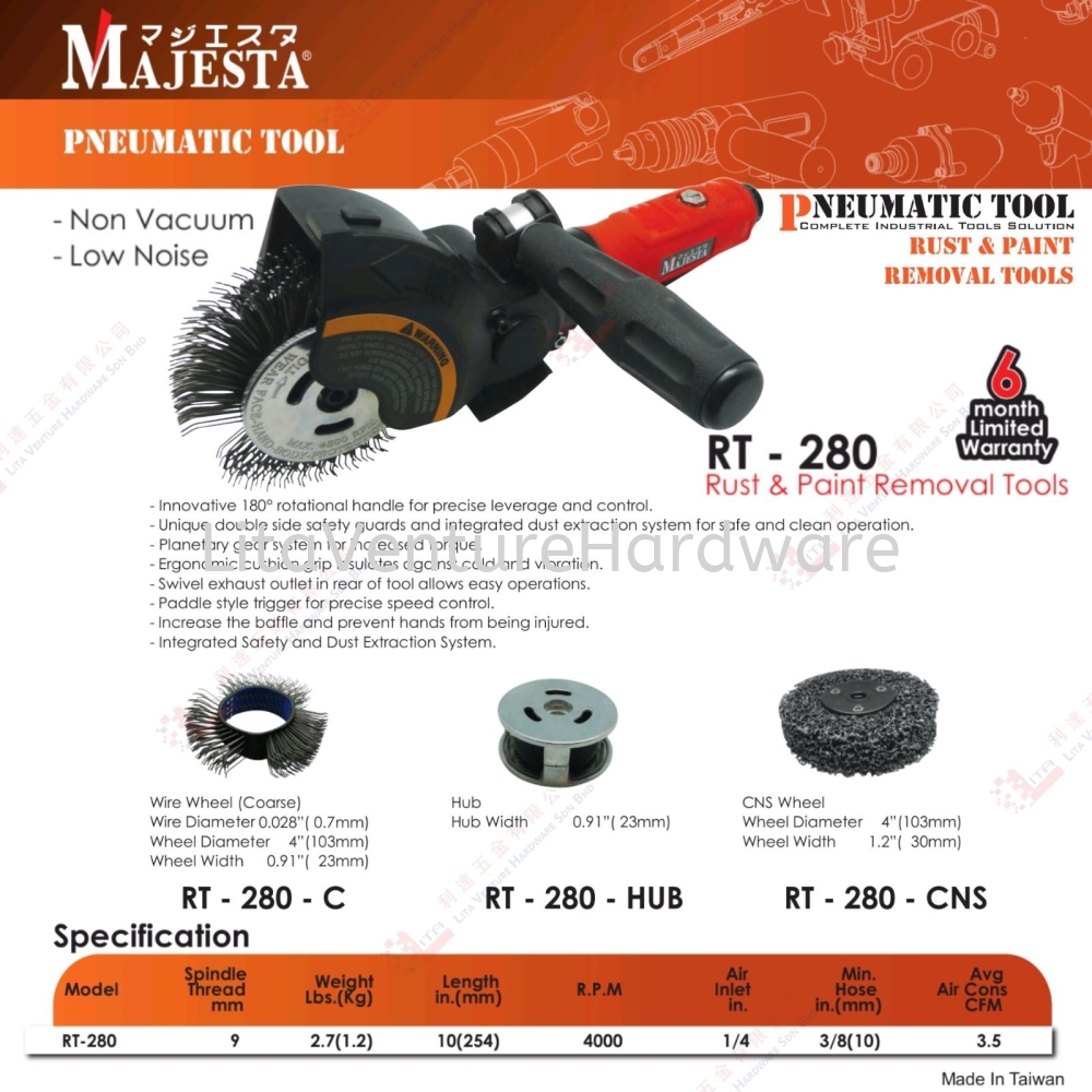 MAJESTA BRAND RUST & PAINT REMOVAL TOOLS - RT280C RT280HUB RT280CNS