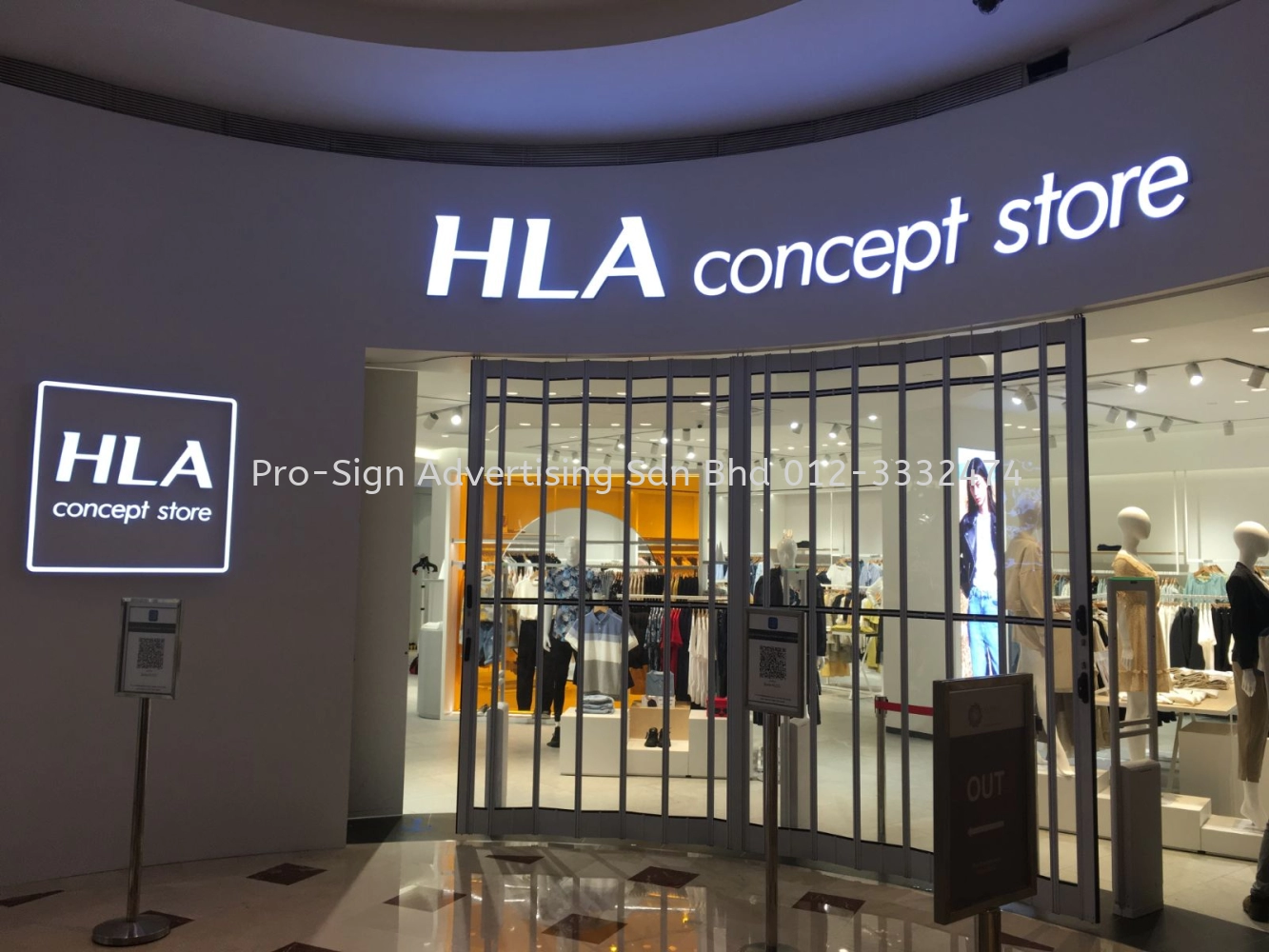 3D RIMLESS STAINLESS STEEL LED FRONT LIT CURVE WALL MAIN SIGNAGE (HLA CONCEPT STORE, KLCC, 2020)