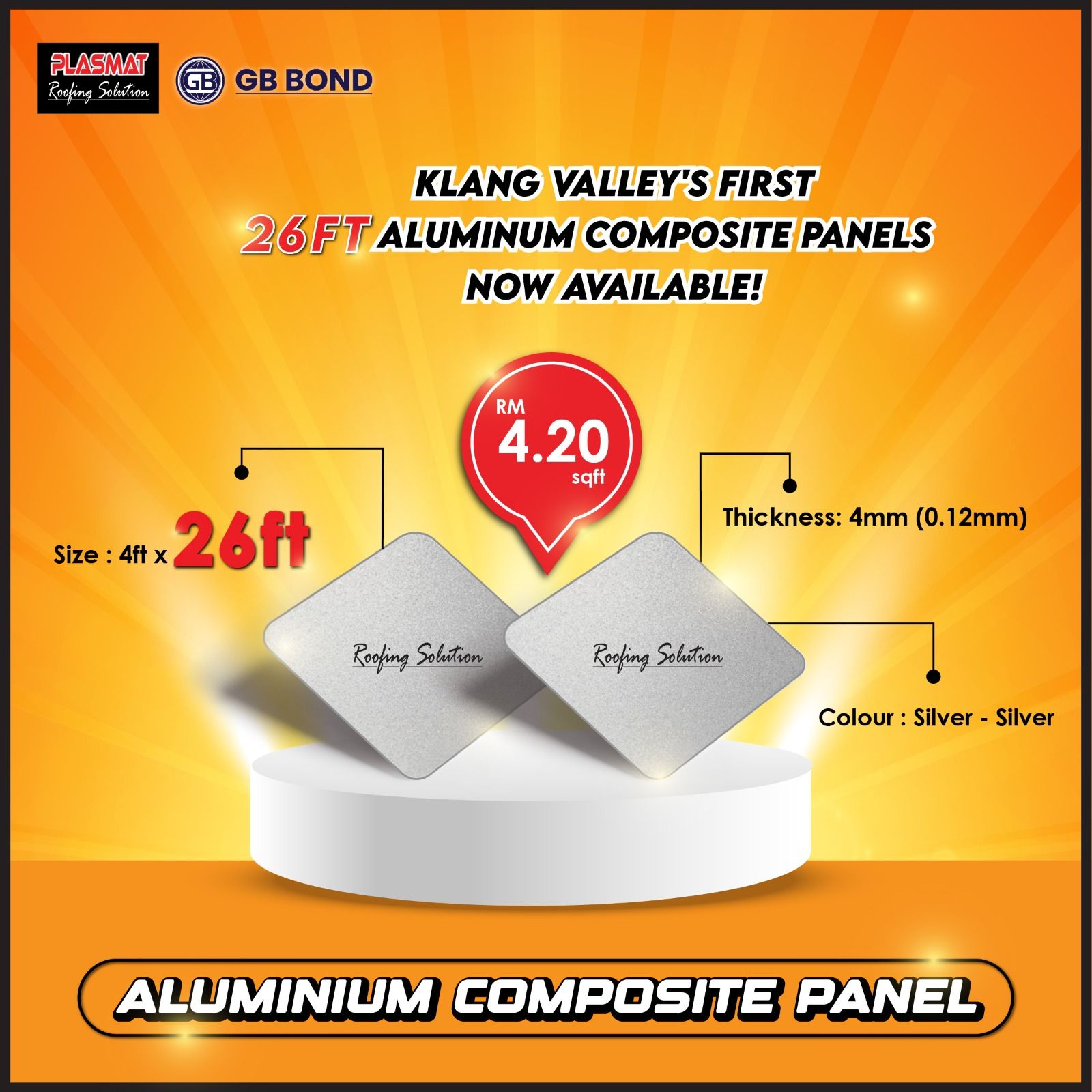 26FT GB BOND ALUMINIUM COMPOSITE PANEL ( ACP ) | 4mm ACP Awning | Roof Skylight | Aluminium Composite Materials (ACM)