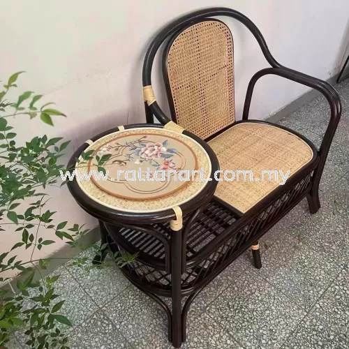 RATTAN LOUNGE CHAIR WITH SIDE TABLE