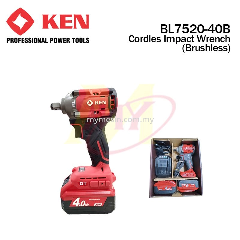 KEN BL7520-40B 20V LI-ION Cordless Impact Wrench (Brushless) c/w 2 Battery 1 Charger [Code: 10254]