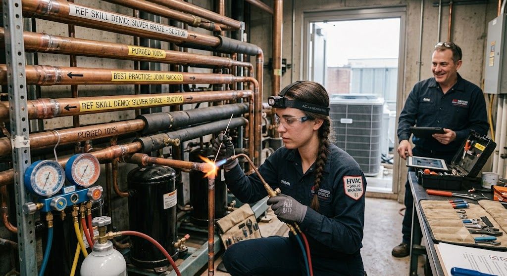 HVAC technician silver brazing refrigeration skills